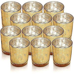 Letine Gold Votive Candle Holders Speckled Splattered Glass Set of 12 Wedding